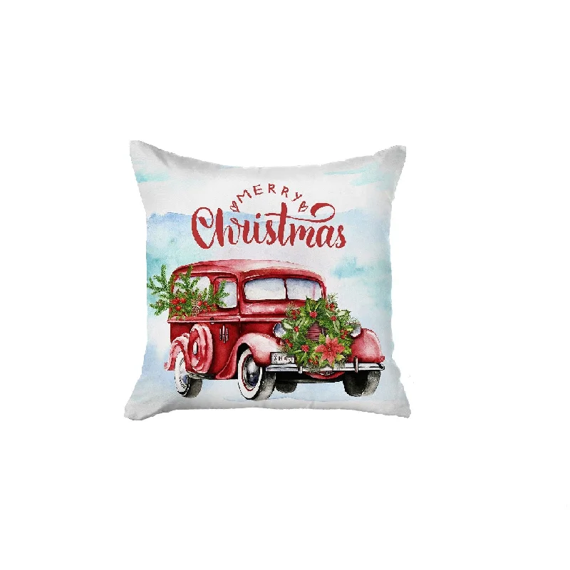 Merry Christmas Vintage Red Car Throw Pillow