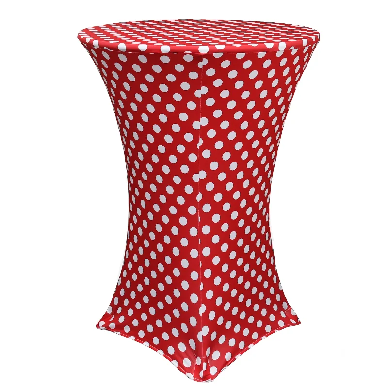 30 inch Highboy Cocktail Round Spandex Table Cover Red and White Polka Dot