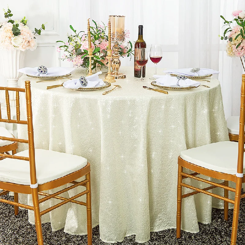 132" Round Sequin Taffeta Tablecloth - Ivory (1pc)