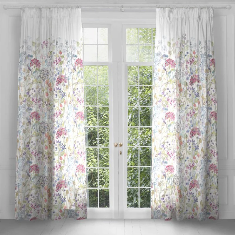 Hedgerow Printed Pencil Pleat Curtains White