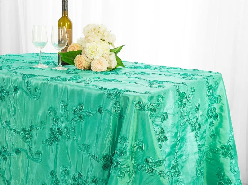 90"x132" Seamless Rectangular Ribbon Taffeta Tablecloth - Tiff Blue/Aqua Blue (1pc)