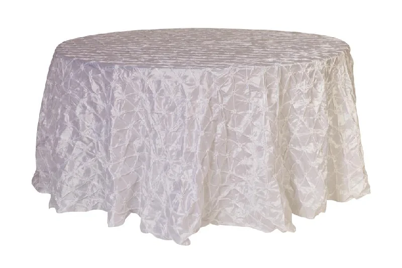 120 inch Pinwheel Pinched Taffeta Round Tablecloth White