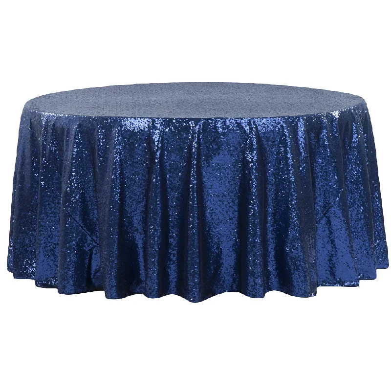 Glitz Sequins 132" Round Tablecloth - Navy Blue