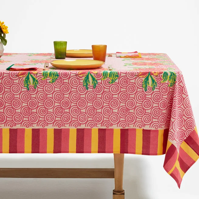 Camelia Pink Cotton Tablecloth