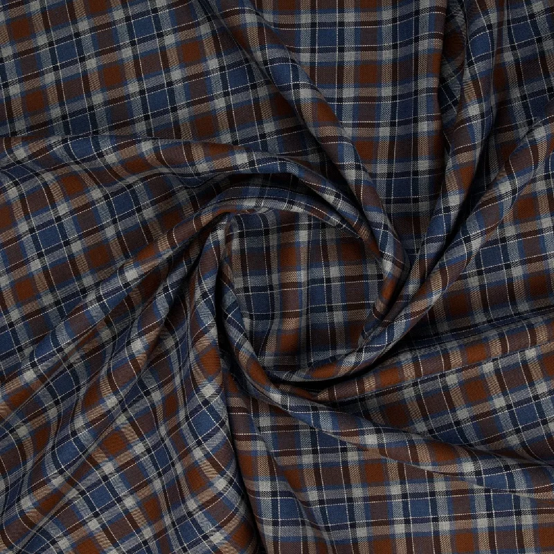 Blue And Brown Check Semi Viscose Suiting Fabric