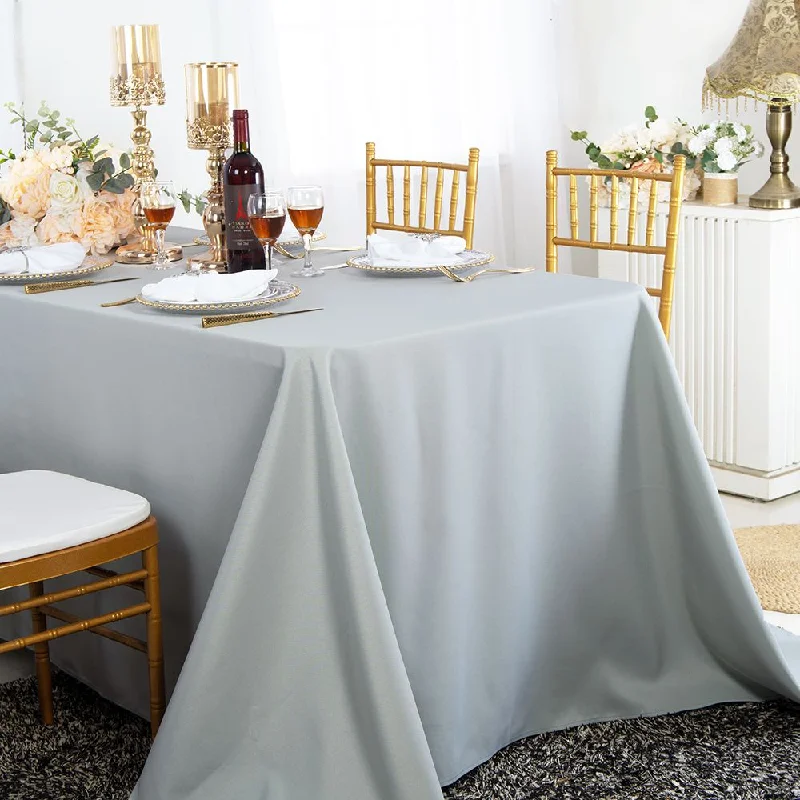 60"x120" Seamless Rectangular Polyester (220 GSM) Tablecloth - Silver (1pc)