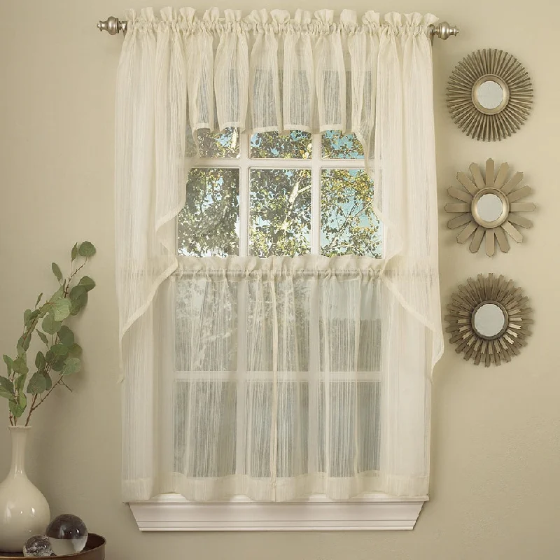 Ivory Micro-Striped Semi Sheer Window Curtain Pieces - Tiers, Valance and Swag Options