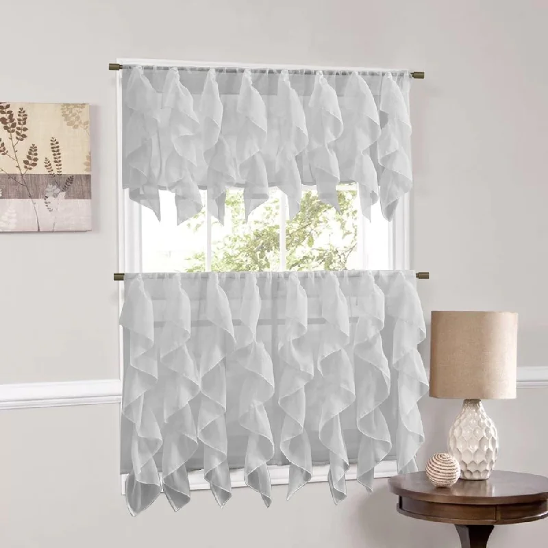 Sweet Home Collection Silver Vertical Ruffled Waterfall Valance and Curtain Tiers