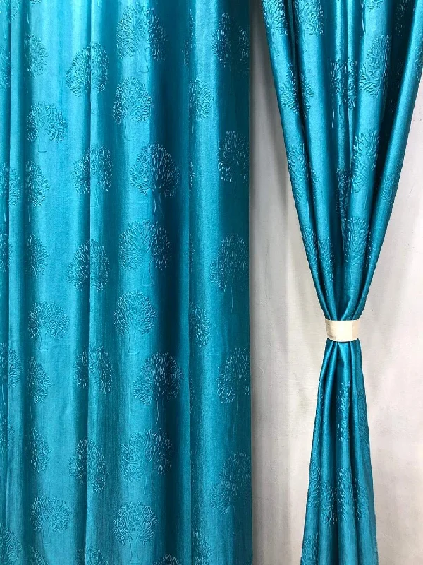 Tree Emboss Curtain - Aqua Blue (Pack of 1)