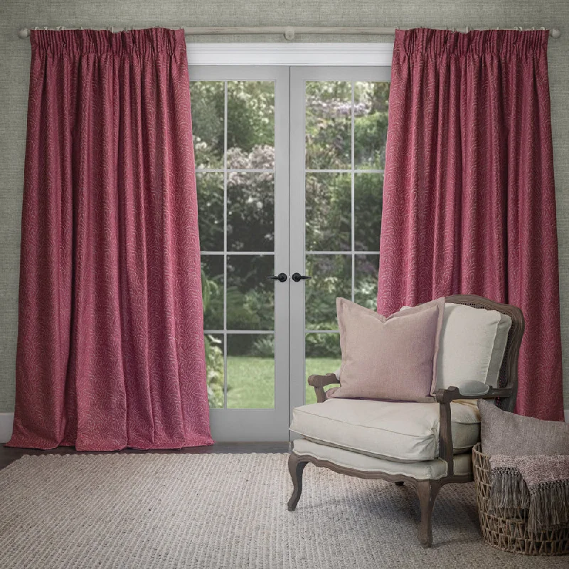 Farley Woven Chenille Pencil Pleat Curtains Peony