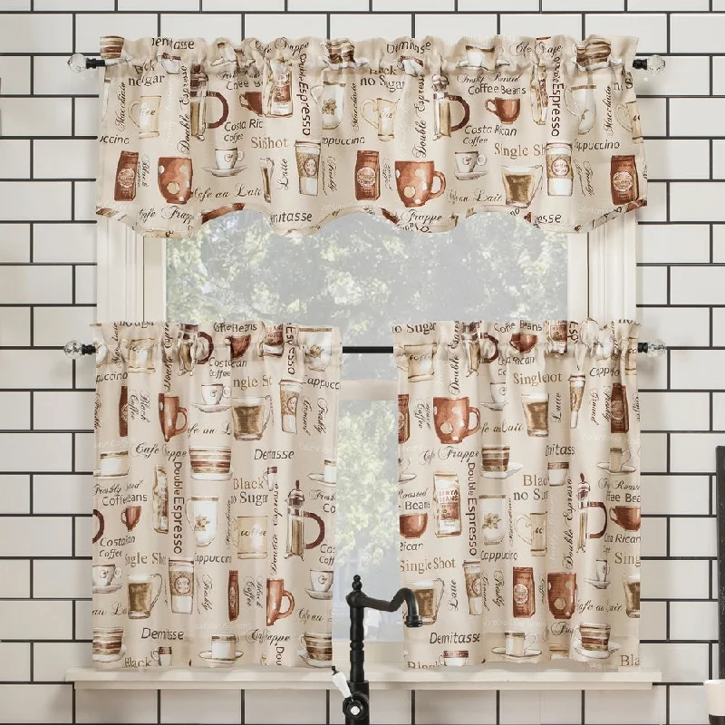 No. 918 Bristol Coffee Shop Semi-Sheer Rod Pocket Kitchen Curtain Valance and Tiers Set