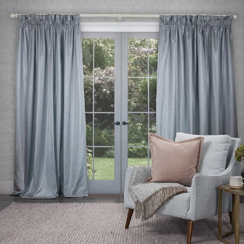 Sereno Woven Pencil Pleat Curtains Silver