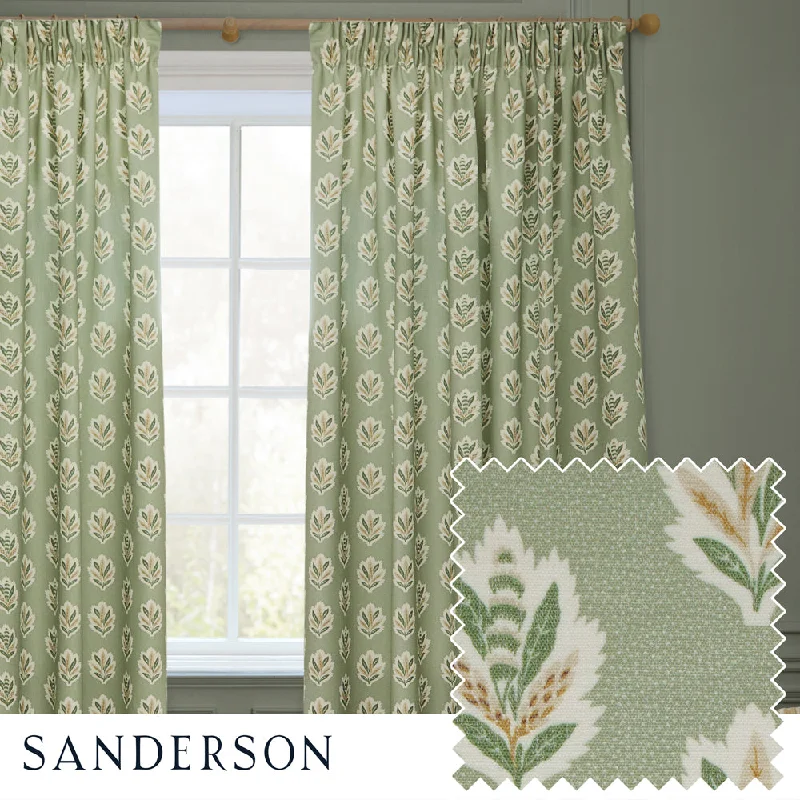 Sessile Leaf Motif Pencil Pleat Curtains Sage