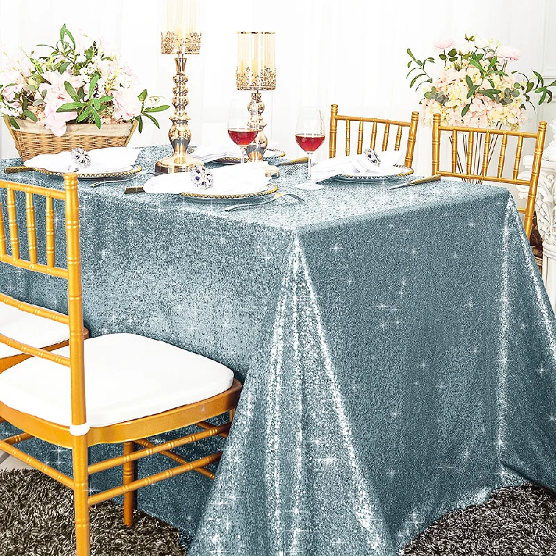 90"x156" Seamless Rectangular Sequin Taffeta Tablecloth - Dusty Blue (1pc)