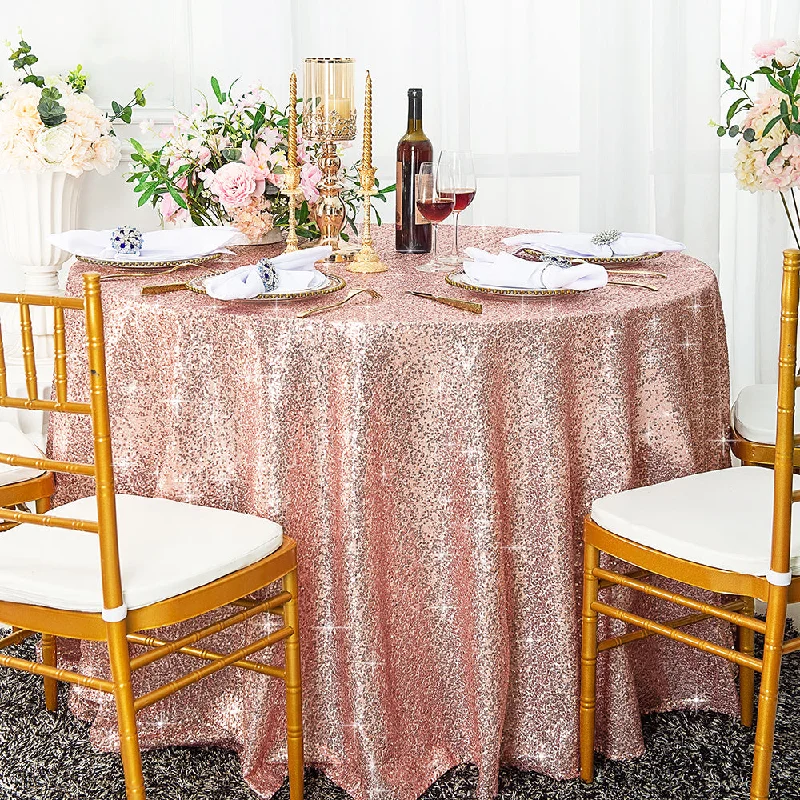 108" Seamless Round Sequin Taffeta Tablecloth - Blush Pink/Rose Gold (1pc)