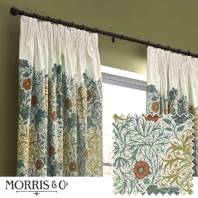 Seaweed Printed Velvet Pencil Pleat Curtains Stone/Sunflower