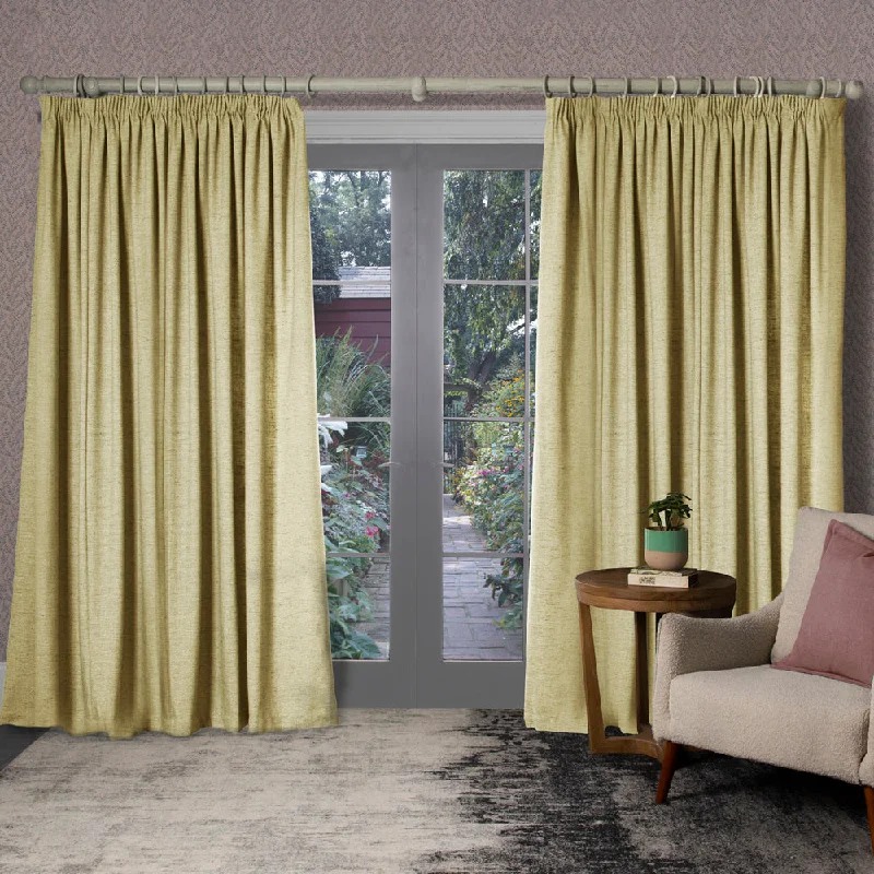 Helmsley Woven Pencil Pleat Curtains Lemon