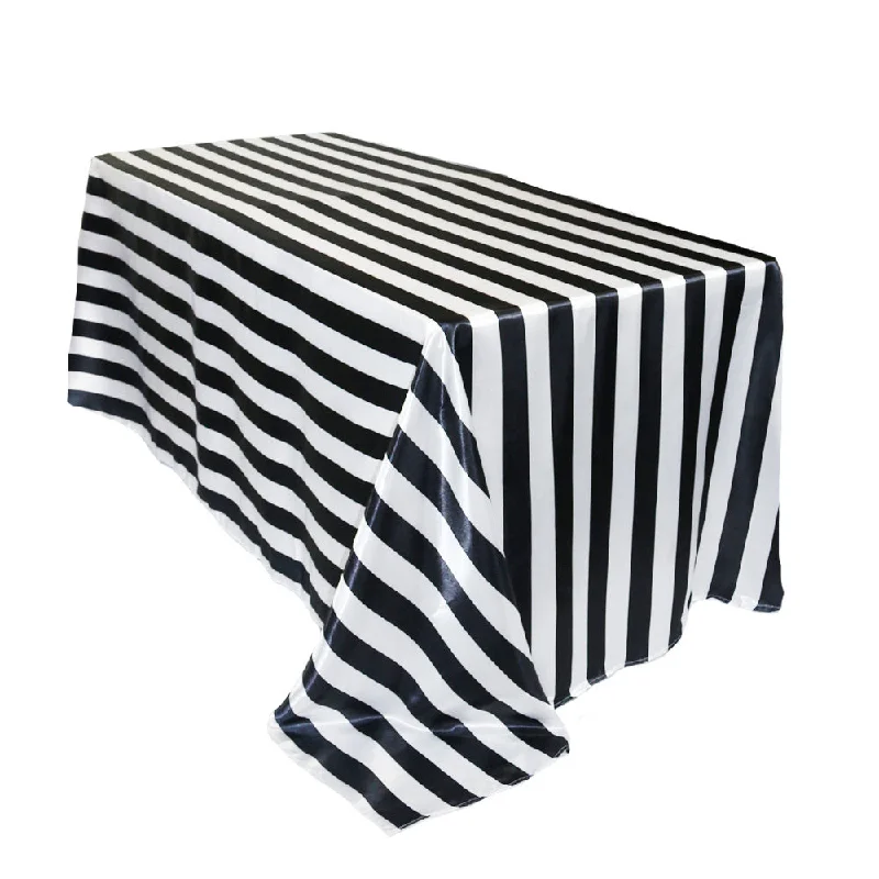 90 x 156 inch Satin Rectangular Tablecloth Black/White Striped