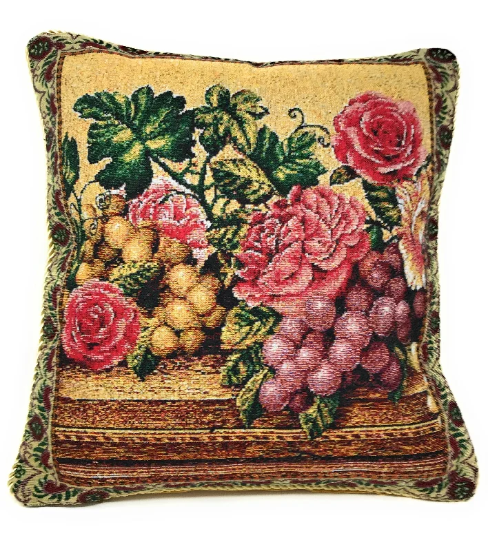 DaDa Bedding Romantic Parade of Fruit & Roses Tapestry Throw Pillow Cushion Cover, 1-Piece 18"