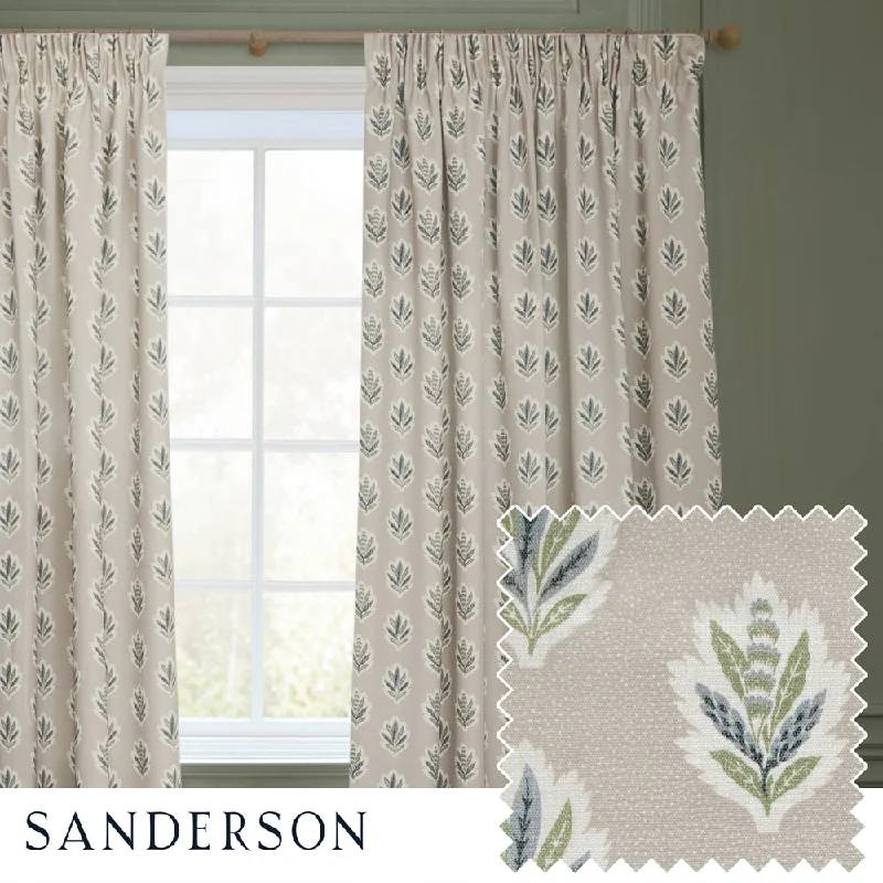 Sessile Leaf Motif Pencil Pleat Curtains Flax