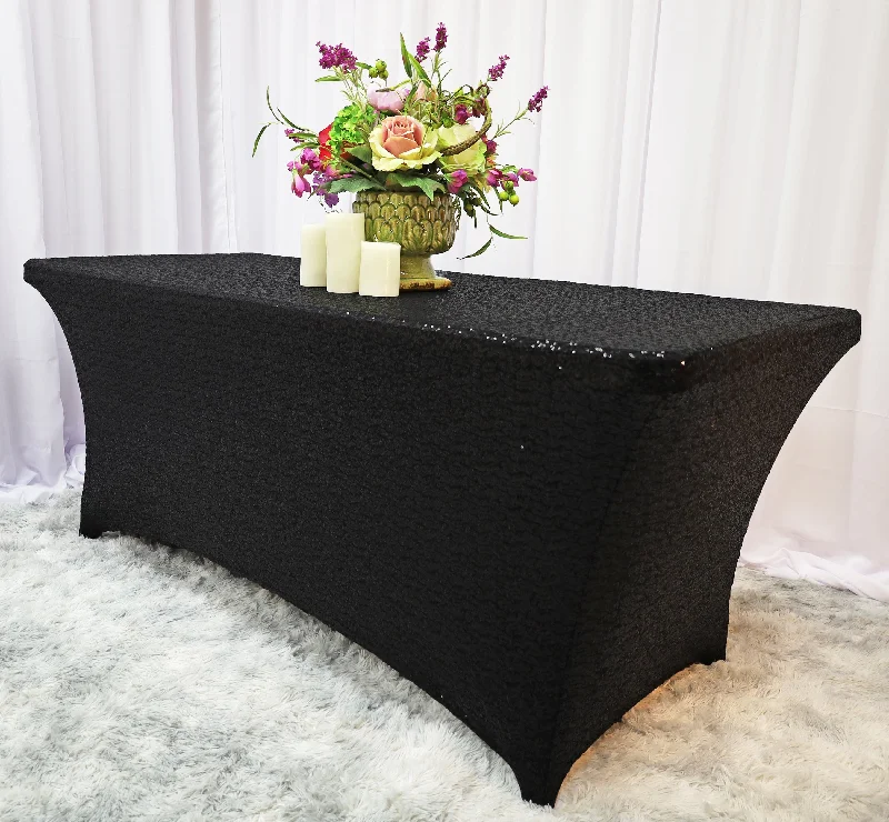 8 Ft Rectangular Sequin Spandex Table Cover - Black (1pc)