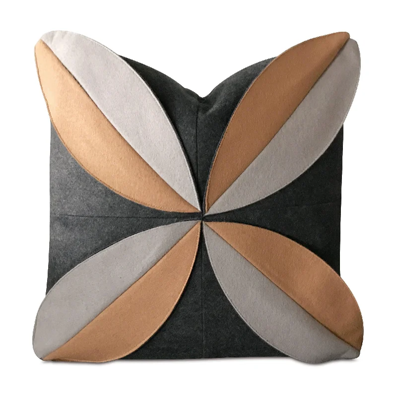 Charcoal Floral Felt Throw Pillow Cover 16x16