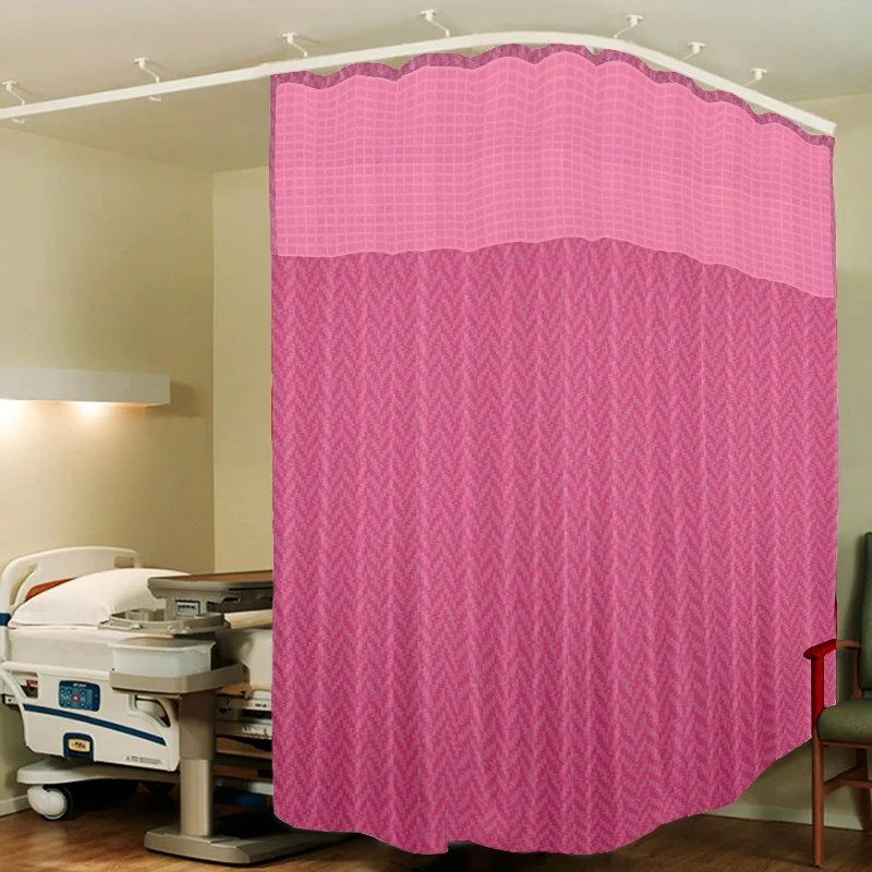 Hospital Partition Curtains, Clinic Curtains Size 6 FT W x 7 ft H, Channel Curtains with Net Fabric, 100% polyester 12 Rustfree Metal Eyelets 12 Plastic Hook, Pink, Zig Zag Design (6x7 FT, Pk of 1)