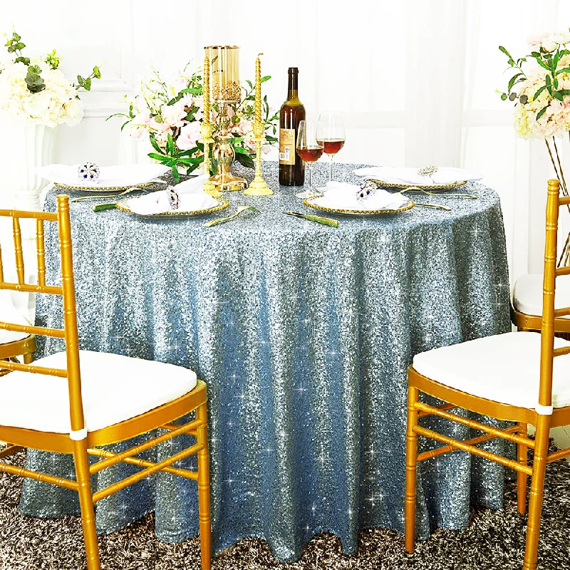 108" Seamless Round Sequin Taffeta Tablecloth - Dusty Blue (1pc)