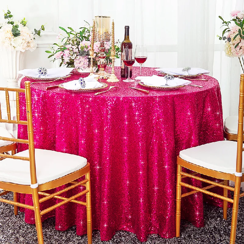 120" Seamless Round Sequin Taffeta Tablecloth - Fuchsia (1pc)