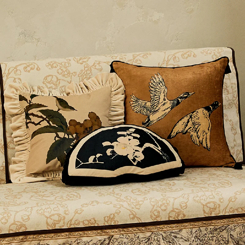 Harriet Oriental Floral and Bird Throw Pillow Cover