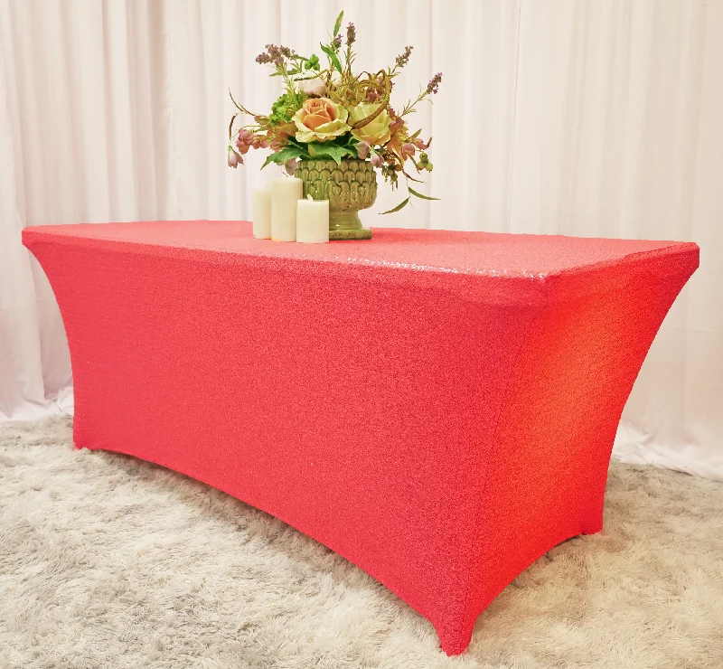 8 Ft Rectangular Sequin Spandex Table Cover - Coral (1pc)