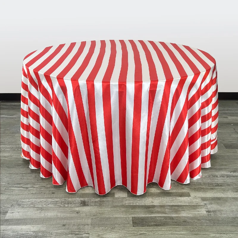 120 inch Satin Round Tablecloth Red and White Striped