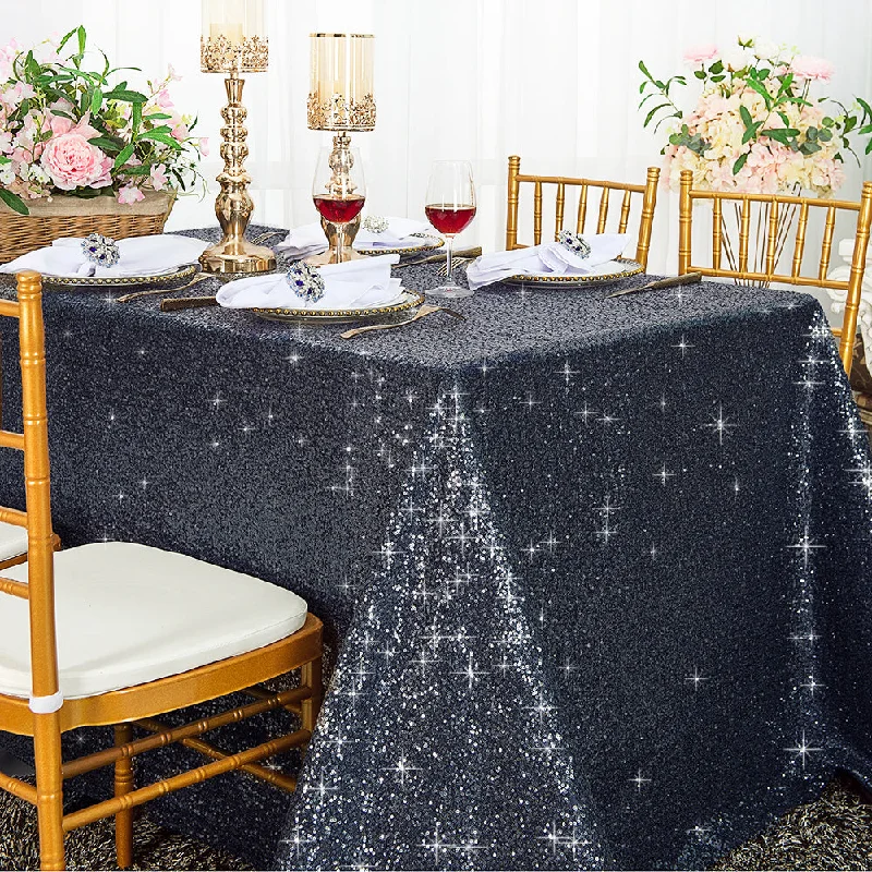 90"x156" Seamless Rectangular Sequin Taffeta Tablecloth - Pewter/Charcoal (1pc)