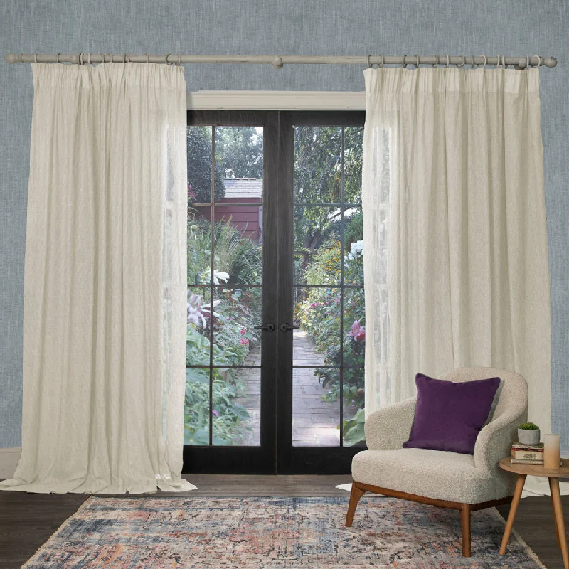 Focus Sheer Woven Pencil Pleat Curtains Pearl