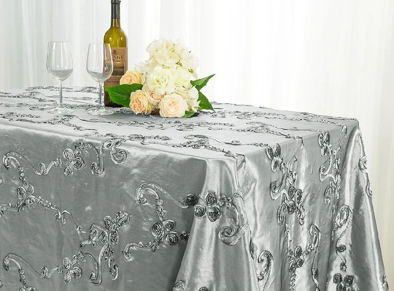 90"x132" Seamless Rectangular Ribbon Taffeta Tablecloth - Silver (1pc)