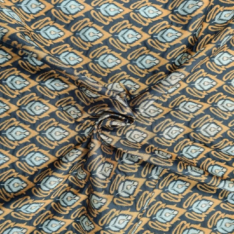 Black Brown Traditional Ikkat Print Brocade Fabric