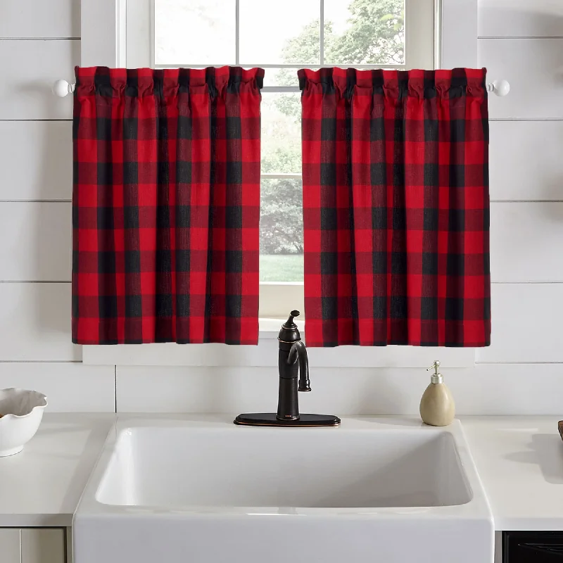 Farmhouse Red/Black Buffalo Check Kitchen Curtain Tiers, Set of 2