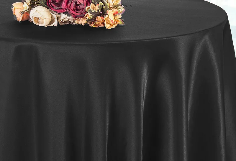 90" Seamless Round Satin Tablecloth - Black (1pc)