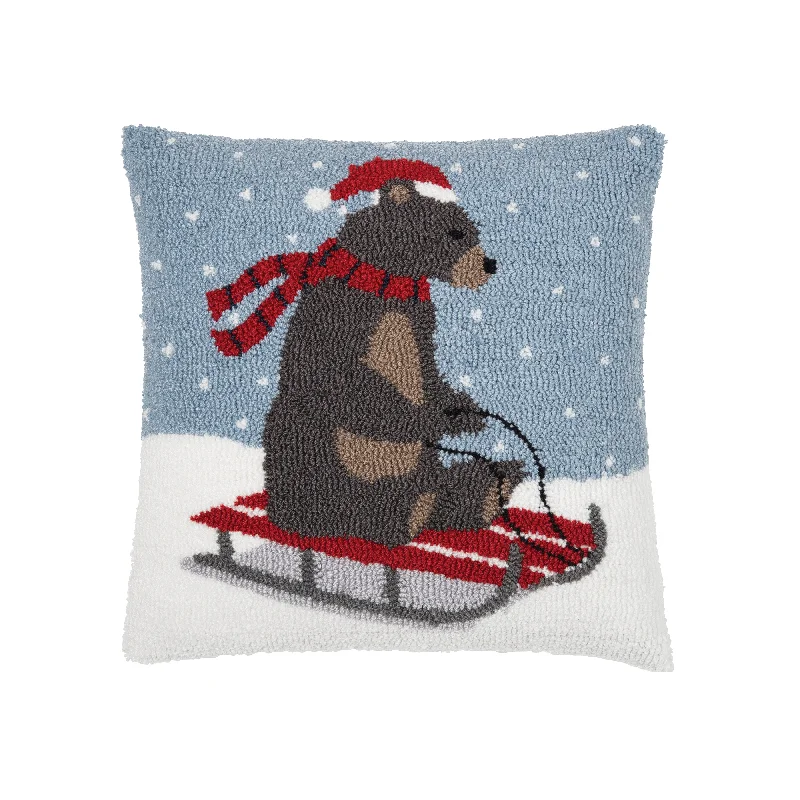 Sledding Bear Hooked Pillow