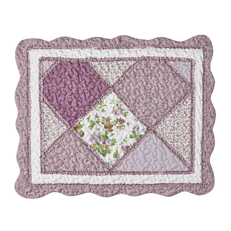 Ruffled Edge Floral Trellis Design Patchwork Pillow Sham