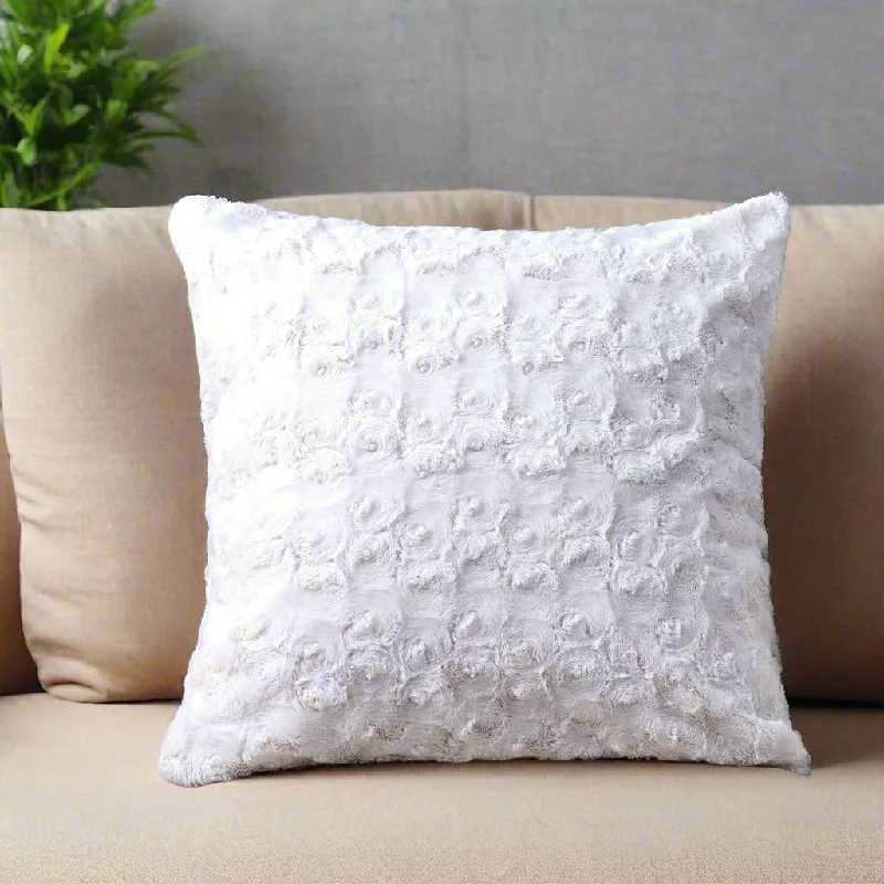 DaDa Bedding Luxury White Roses Swirls Faux Fur Euro Cushion Throw Pillow Cover (K11)