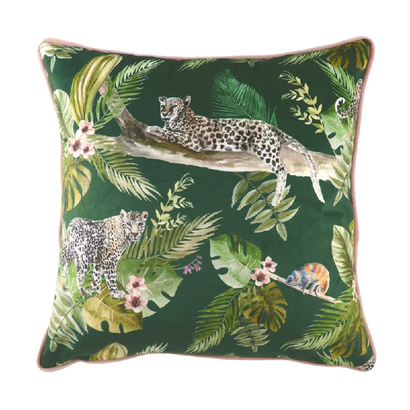 Jungle Leopards Leopard Cushion Green