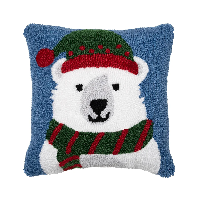 Winter Polar Bear Hooked Pillow