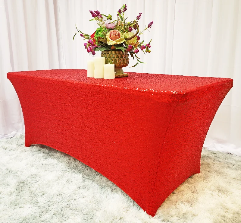 6 Ft Rectangular Sequin Spandex Table Cover - Red (1pc)