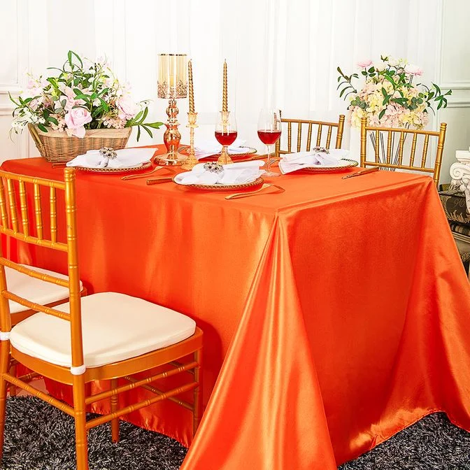 90"x132" Seamless Rectangular Satin Tablecloth - Orange (1pc)