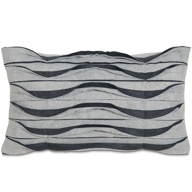 Art Deco Dark Gray Pleated Lumbar Pillow Cover 13x22