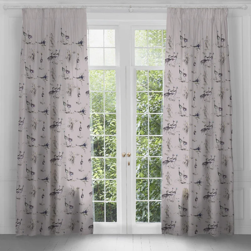 Cranes Printed Pencil Pleat Curtains Ironstone