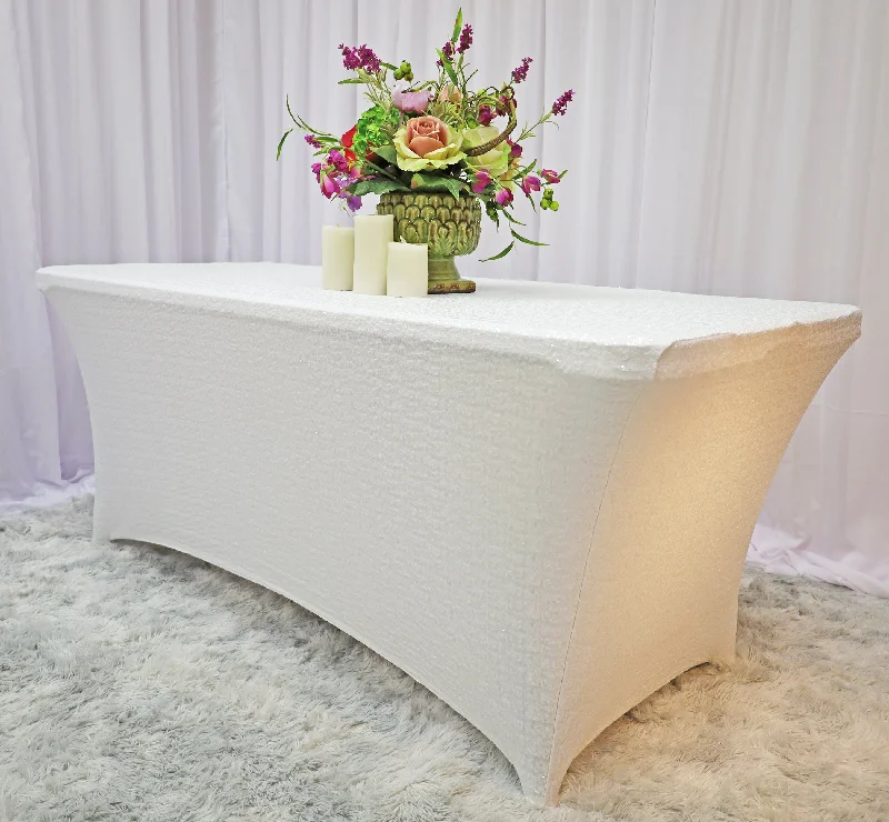 6 Ft Rectangular Sequin Spandex Table Cover - White (1pc)