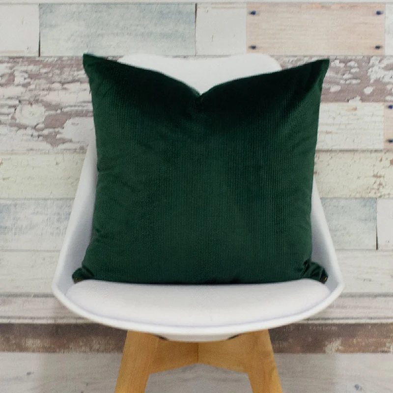 Aurora Ribbed Velvet Cushion EmeraldGreen