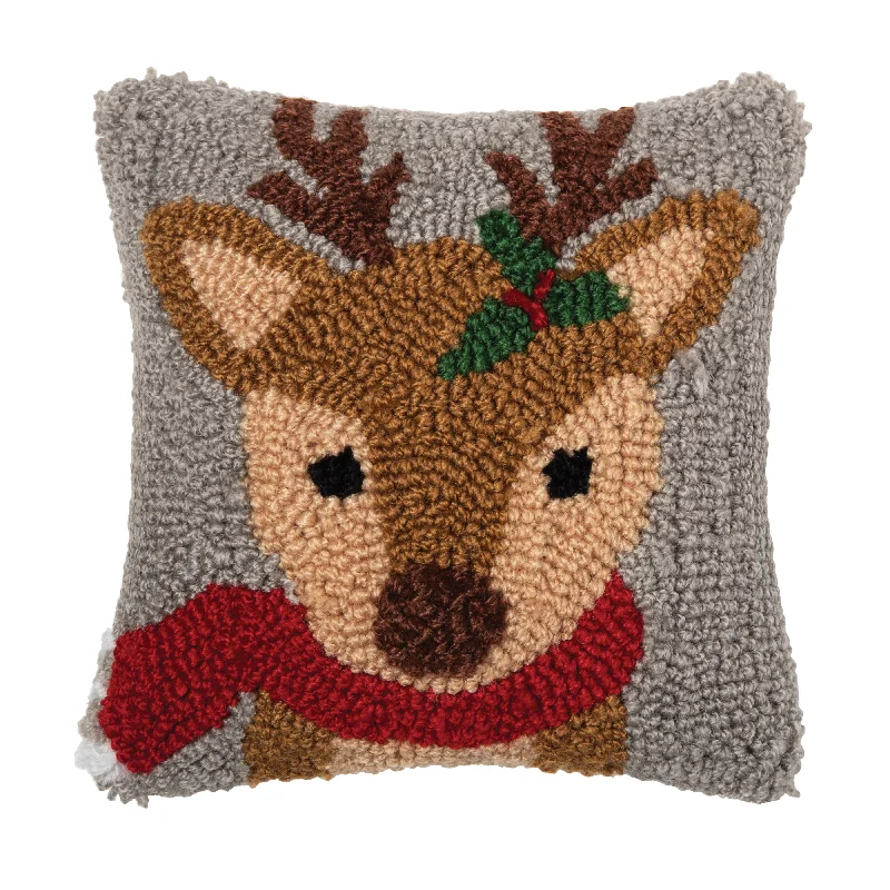 Woodland Reindeer Hooked Mini Pillow